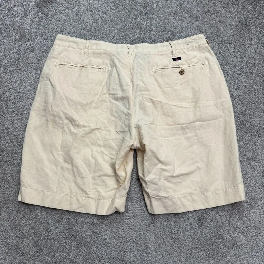 Faherty Linen Blend Chino Shorts Mens 34 Beige Flat Front Casual Summer Classic